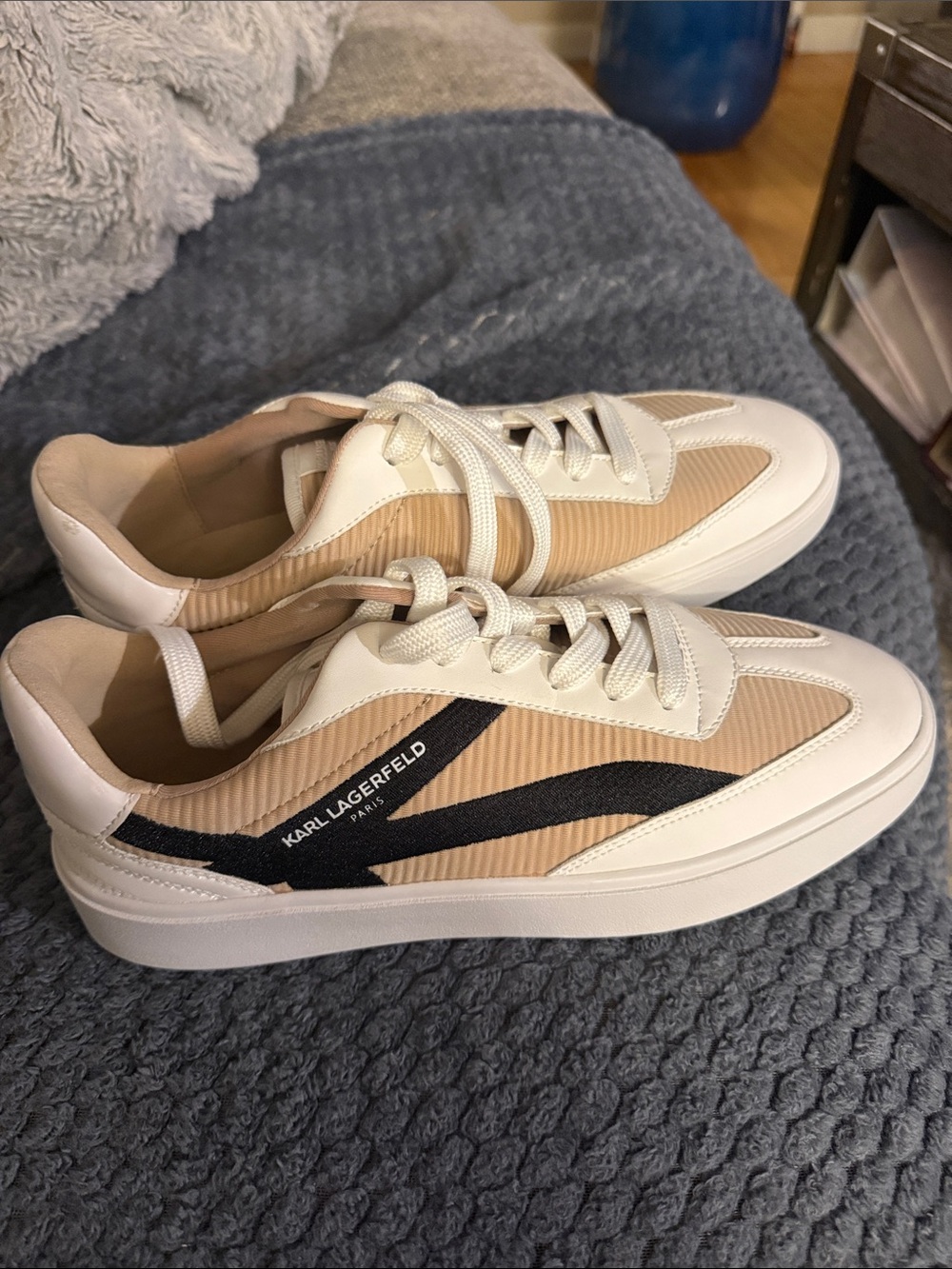 Karl Lagerfeld women Beige, White and Black Low-Top Sneakers